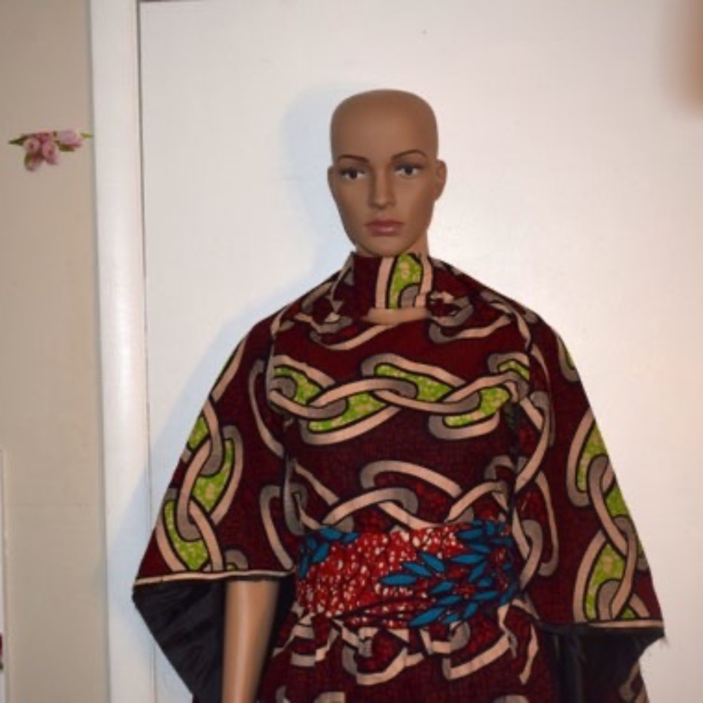 African Dress & cap, Short (Knee length), Authentic African Cotton Fabric